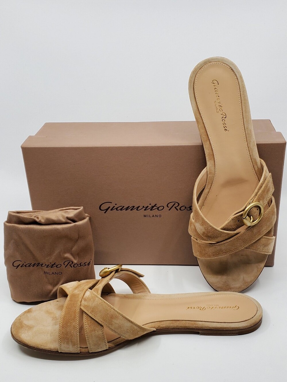 GIANVITO ROSSI Beya Suede Flat Sandals-Size 41